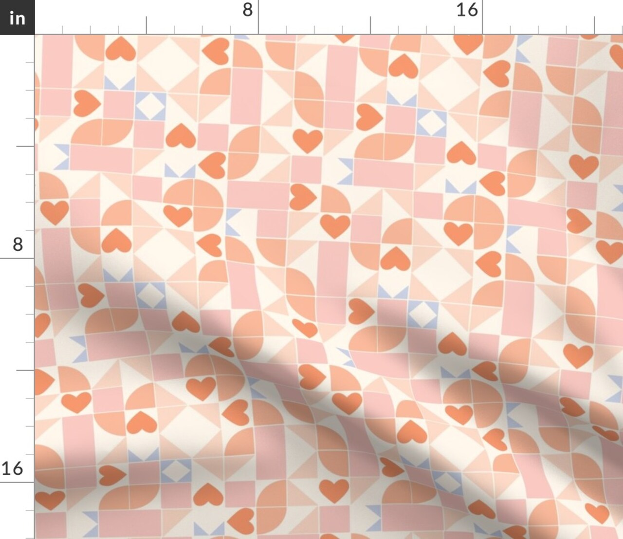Geometric Valentine'S Day Cute Colorful Hearts Shapes Square Diamond Quilt Pink Orange Blue Custom Printed Fabric by Spoonflower Various Fabrics by the Yard or Fat Quarter